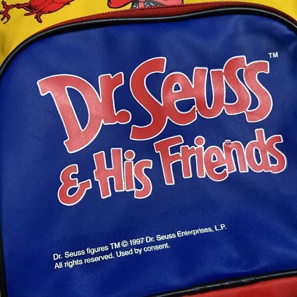 Dr. Seuss cat in the hat vintage color block medium small kid size backpack 90s - Picture 7 of 8